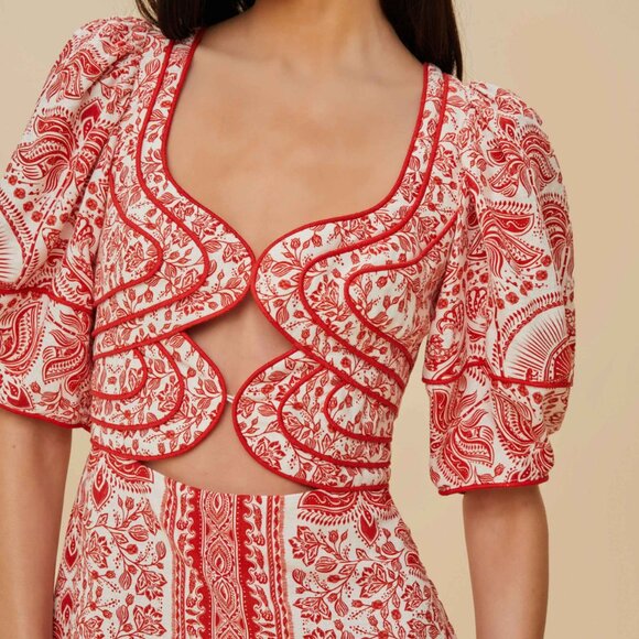 NEW W/ TAG! Red Floral River Ride Lenzing Ecovero Euroflax Mini Dress - XS - Picture 3 of 4